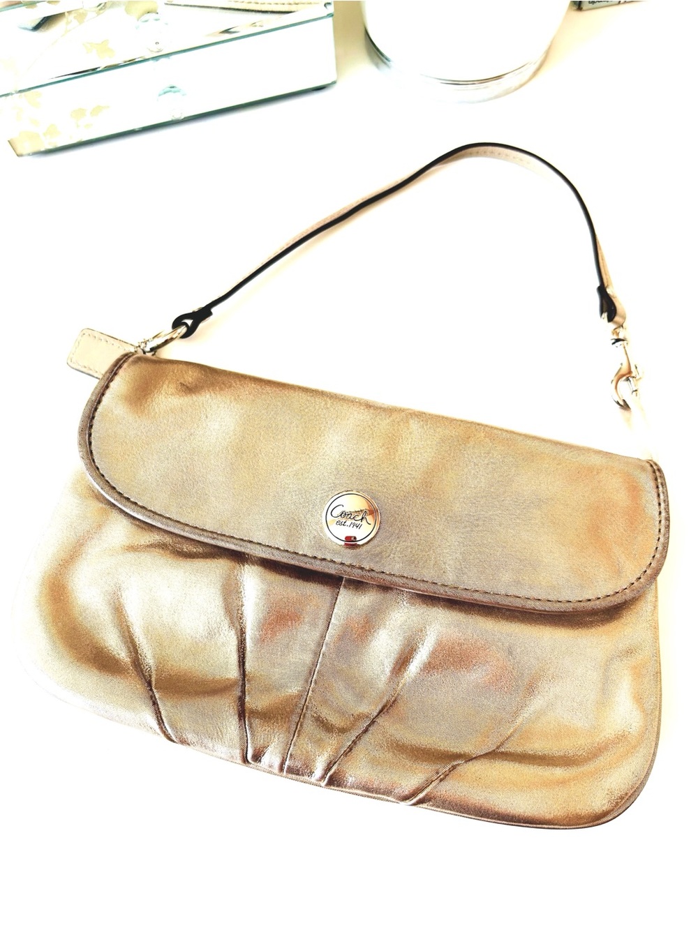 Coach Metallic Gold Leather Wristlet Clutch